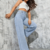 ICE BLUE DENIM WIDE LEG DENIM JEANS